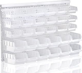 RIVTUN Transparent Garage Organizer Bins, 30PCS Wall Mounted Storage Small Parts Bins With White Pegboard to Store Nuts,Bolts, Screws, Nails