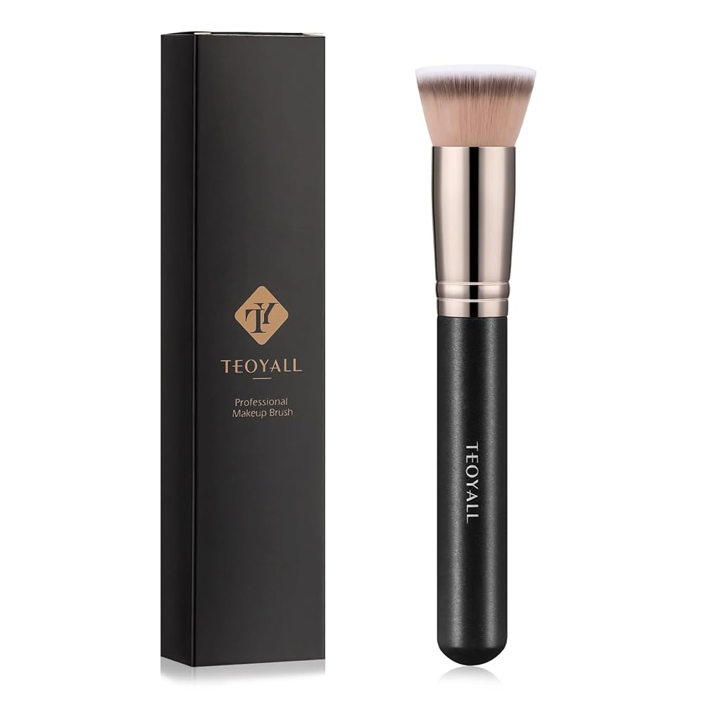 TEOYALL Kabuki Foundaiton Brush, Soft Dense Synthetic Bristles Flat Top Blending Buffing Brush For Liquid Cream Contour Bronzer Foundation