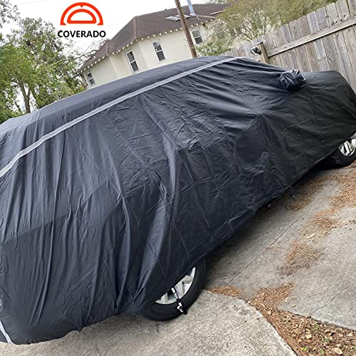 Image of Car Cover Waterproof All Weather SUV - Coverado Black Car Cover Hail Protection with Zipper Door, Cotton Backing Snowproof UV Protection Windproof, Universal Fit for SUV (191 inch-205 inch)