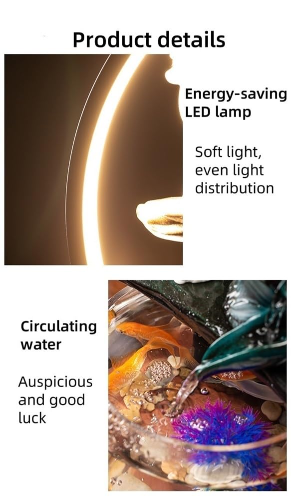 Acuario con anillo de luz LED, acuario sin cambio de agua, acuario de escritorio con adornos de cerámica, adecuado para el hogar u oficina (azul)