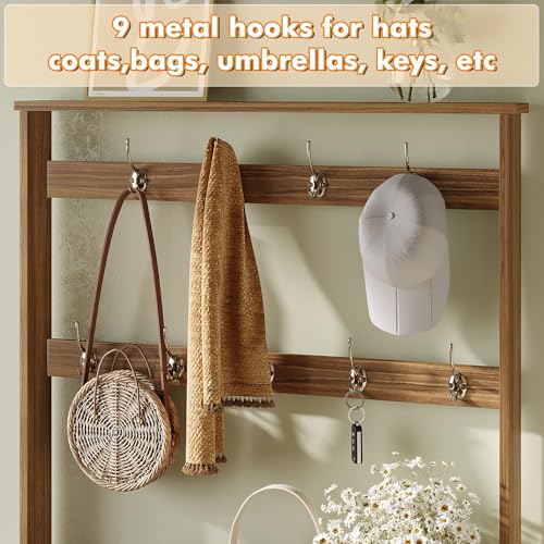Image of Maupvit Tall Shoe Cabinet with Coat Rack, Slim Hidden Narrow Shoe Storage Cabinet with Doors & Drawer, 2-in-1 Hall Tree Freestanding Shoe Rack Organizer for Entryway Hallway Closet(Rustic Oak)
