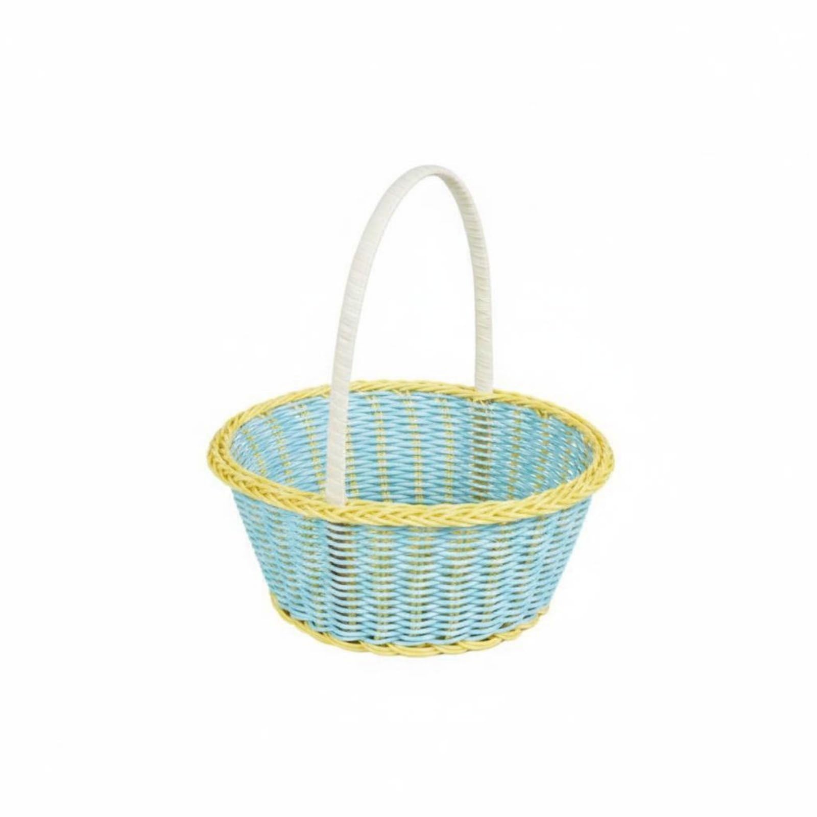 Harilla Handgeflochtener Aufbewahrungskorb Korb Organizer Tragekorb Vorratskorb aus mit Tragegriff für Brot Obst Snacks Zuhause Picknick Geschenkpräsentation, Gelb, Blau, Groß 23 20 22cm