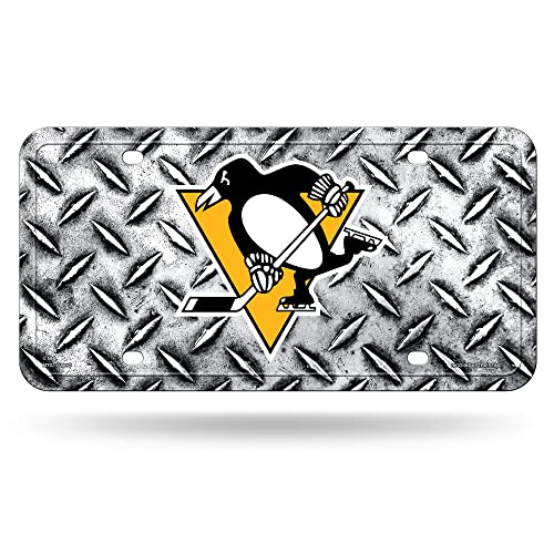 Rico Industries NHL Pittsburgh Penguins Diamond Plate Metal Auto Tag 8.5" x 11" - Great for Truck/Car/SUV