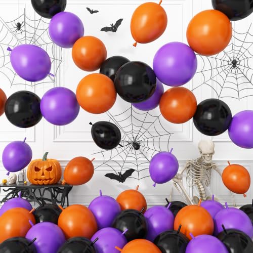 Image of Black Purple Orange Link Balloons,Linking Balloons for Halloween Decorations