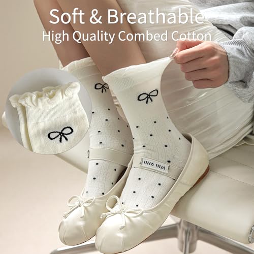 Image of Women's Cute Crew Socks, Casual Athletic Cotton Bowknot Cherry Calf Novelty Socks for Women