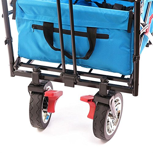 Fuxtec Bollerwagen faltbar FX-CT700 Türkis mit Dach - Transportwagen klappbar | inkl. komfortablem Schiebegriff | Feststellbremse | Vollprofilreifen | Handwagen/Leiterwagen – Das Original
