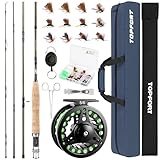 TOPFORT Fly Fishing Rod and Reel Combo, 4-Piece Fly Rod Kit with Complete Fly Fishing Gear: Fly Rod, Pre-Spooled Fly Fishing Reel, Fishing Flies, Leader, Forceps, Nipper and Carrying Case