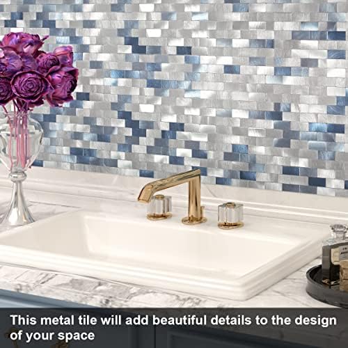 BeNice Stick on Tiles Kitchen Wall Tiles, Self Adhesive Tiles for Bathroom Peel and Stick Metal Tile Stickers Waterproof(5sheets,Blue)