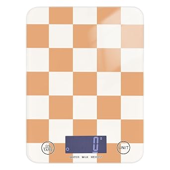 Checkered Orange and White Food Scale Kitchen Scale for Baking Cooking Digital Food Weighing Measuring Scale Small Waterproof Electric Food Scales Grams and Ounces for Weight Loss