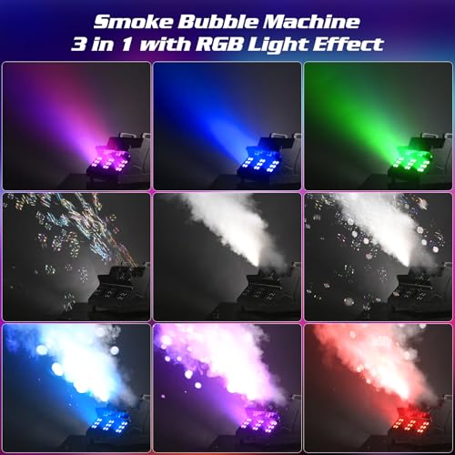 Image of 2000W Fog Machine, 3 in 1 Fog Bubble Machine with 2 Bubble Fans, 7 CH 18 RGB LED Lights Smoke Bubble All IN 1 Machine, Fog Machine Stage Effect for Party, Wedding, Halloween, Chrismas