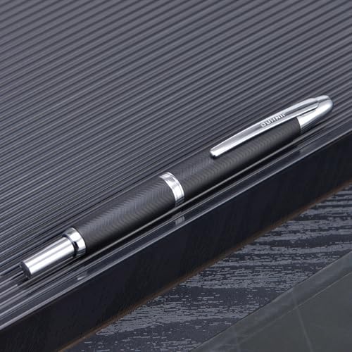 Image of Jinhao 10 Press Fountain Pen with Box, Wavy Matt Black Chrome Retractable Fine Nib with Converter Set (Silver Clip)