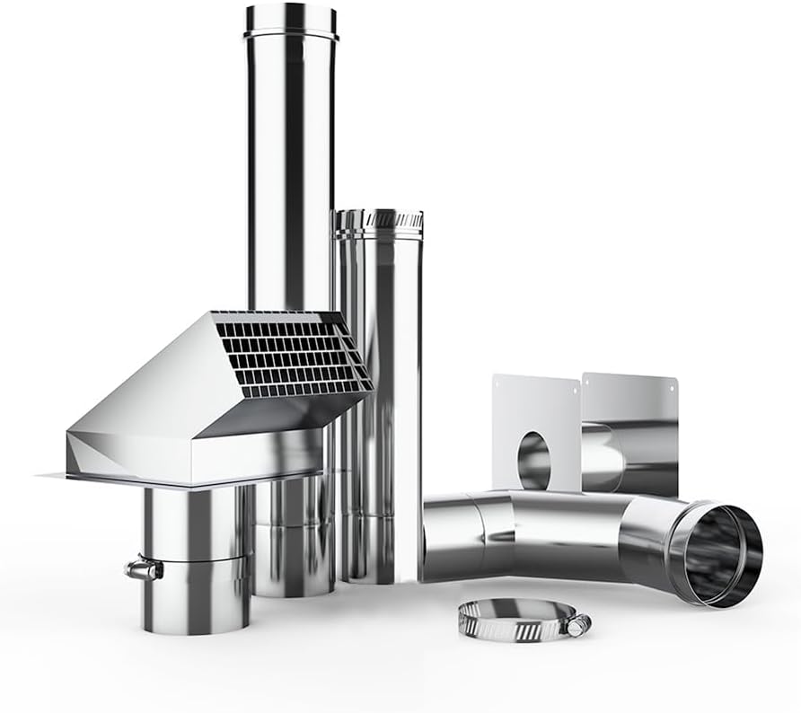 CAMPLUX 3" Water Heater Vent Kit with Termination Hood and Wall Thimble, Stainless Steel