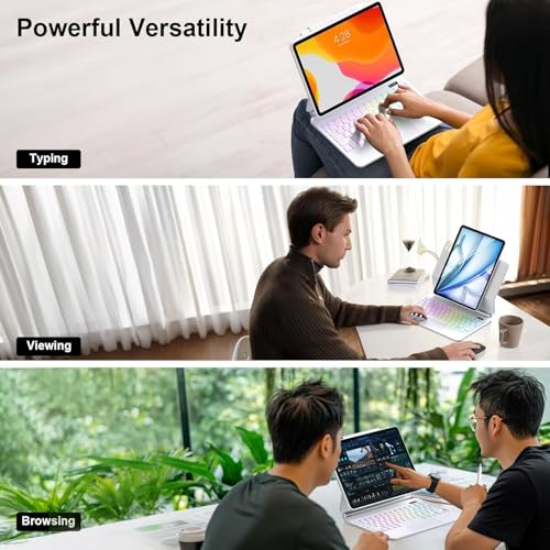 Image of Keyboard Case for iPad Air 13 inch (M4 /2026 /M3 2025 /M2, 2024),iPad Pro 12.9 inch (3 /4 /5 /6th Gen)，Easy-Set Magnetic Stand- 7-Color Backlit - Removable Cases with Multi-Touch Trackpad Keyboard