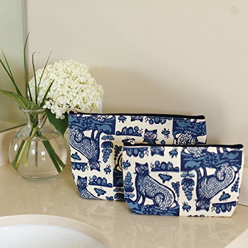 RockFlowerPaper Royal Cats Navy Cosmetic Bags Set of 2