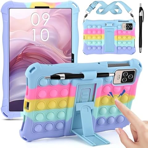 DETUOSI Silicone Case Compatible with TCL Tab 8 LE Tablet 8 inch (9137W) with Shoulder Strap, Multi Angle Protective Cover for TCL Tab 8 LE (9137W)/ TCL Tab 8 WiFi (9132X), Dazzling Light Blue Cover
