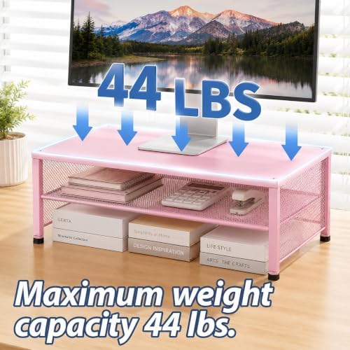 OPNICE 2-Tier Computer Monitor Stand Riser, Laptop Stand for Desk, Desk Organizer for Office, Home and School Supplies, Pink - 5