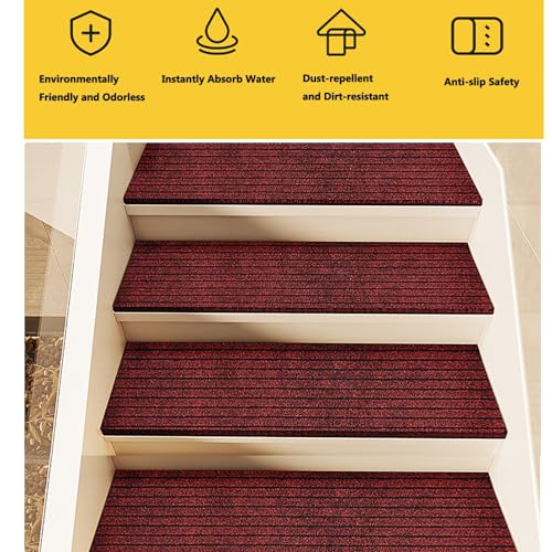 Alfombrilla de escalera interior para peldaños de madera decorando zonas de paso con estilo rojo 7