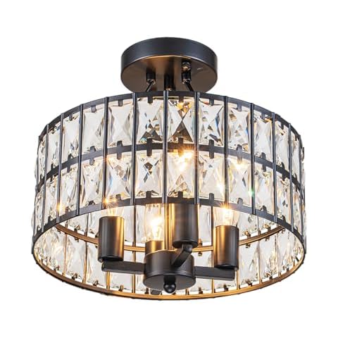 SEFINN FOUR Ceiling Chandelier with Modern Style, Clear Crystal Shade, Dimmable, Suitable for Small Spaces, Black Finish Cover