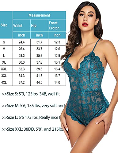 Image of Avidlove Sexy Lingerie for Women Deep V Teddy Sheer Lace Bodysuit Snap Crotch One Piece Babydoll