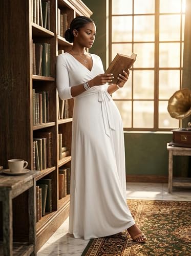 Image of PinkPatty Plus Size Maxi Dresses for Women Casual Flowy Long Dress 3 /4 Sleeve V Neck Wrap Dress with Belt