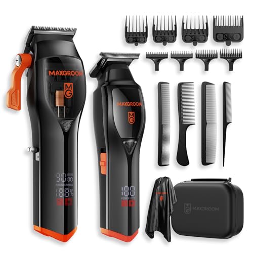 MAXGROOM Haarschneidemaschine Profi Set mit 9000 U/min Magnet-Motor, Diamantähnlich Beschichteten & Keramik-Klingen Haarschneider, Einstellbares Zero-Gap Konturen Haartrimmer, Akku, LED-Anzeige