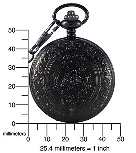 Black Large Decorative Flower Pattern Pocket Watch White Roman Digital Scale Quartz Pocket Watch, Men's Chain Christmas/Graduation/Birthday/Father's Day -Black #TOP6