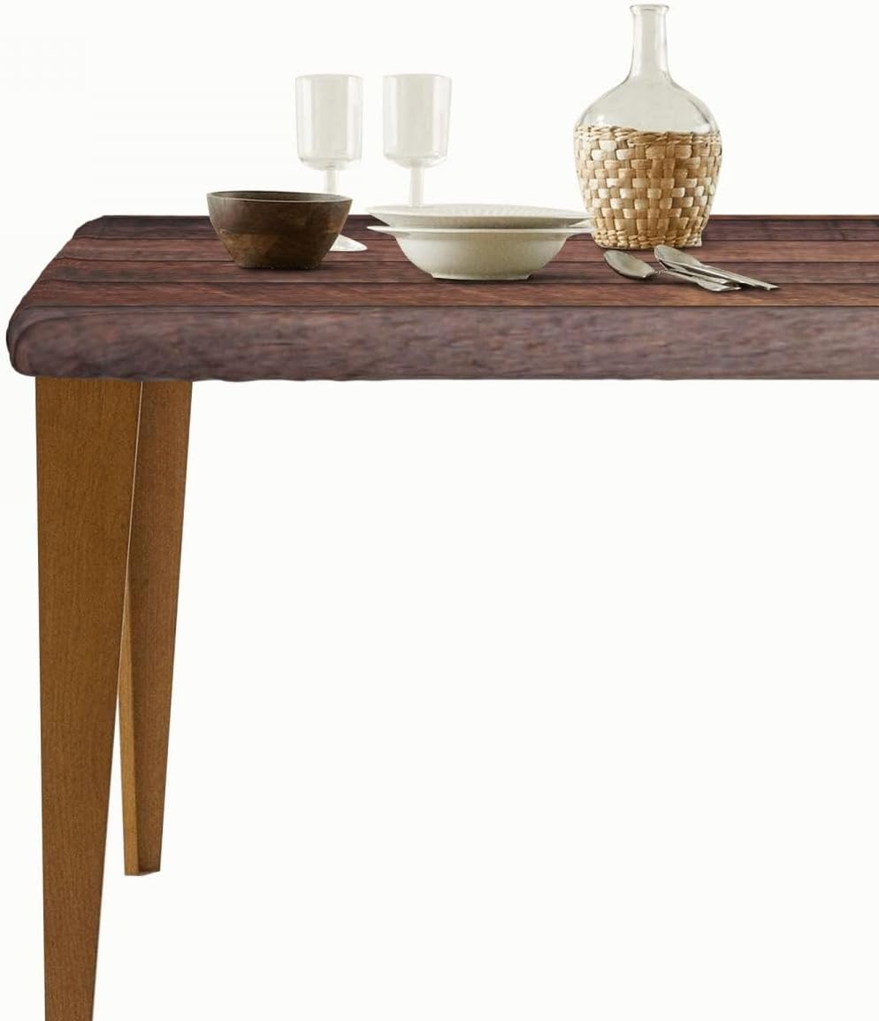Picnic Table Cover for 6ft Table Aged Wooden Texture Elastic Fitted Tablecloths for Picnic Washable Wipeable Style56