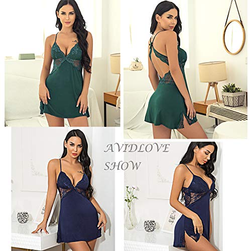 Avidlove Women Lingerie Lace Chemise Sleepwear Babydoll Teddy Lingerie Blue