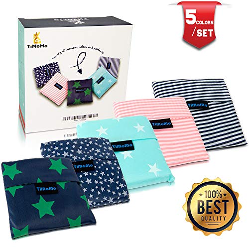 Folding Reusable Grocery Bags 5 Pack - 25"x15.5" Capacity - Washable, Waterproof Nylon