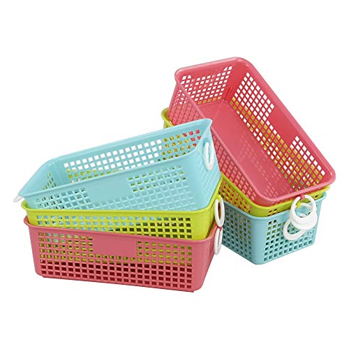 Leendines Plastic Office Desktop Storage Basket, 6 Packs Small Colored Baskets #TOP11