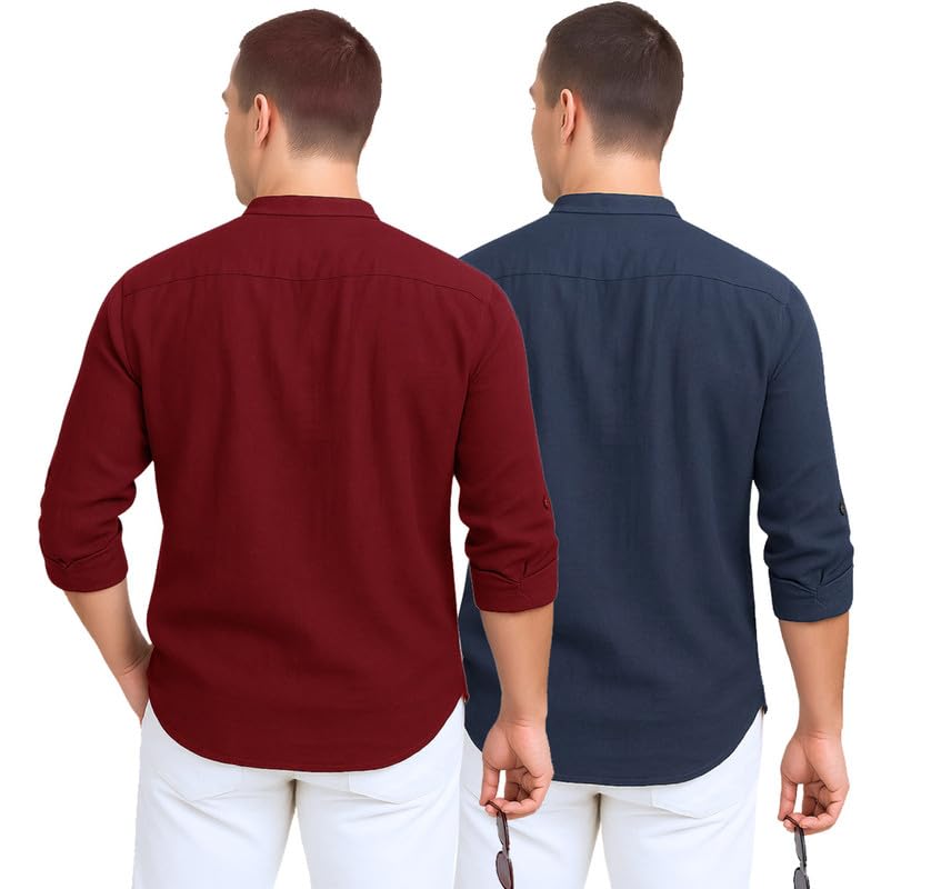 Image of DEELMO Combo of Men's Cotton Blend Solid Regular Fit Full Sleeve Short Kurta | Men's Trendy Short Kurta Pack of 2