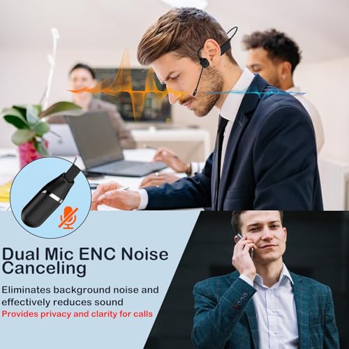 Image of Bone Conduction Headphones with Mic, Bluetooth 5.4, Open-Ear Headphones with Noise-Canceling Rotated Boom Microphone, Wireless Headset Sweatproof Earphones for Working, Running, Driving