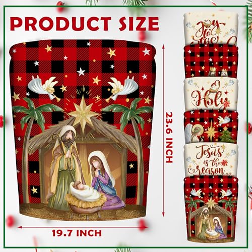 Image of TREWAVE Christmas Chair Covers Set of 6 Buffalo Plaid Nativity Scene Chair Back Covers Holiday Dining Chair Slipcovers Protector Kitchen Dining Room Decor Festival Party Decoration