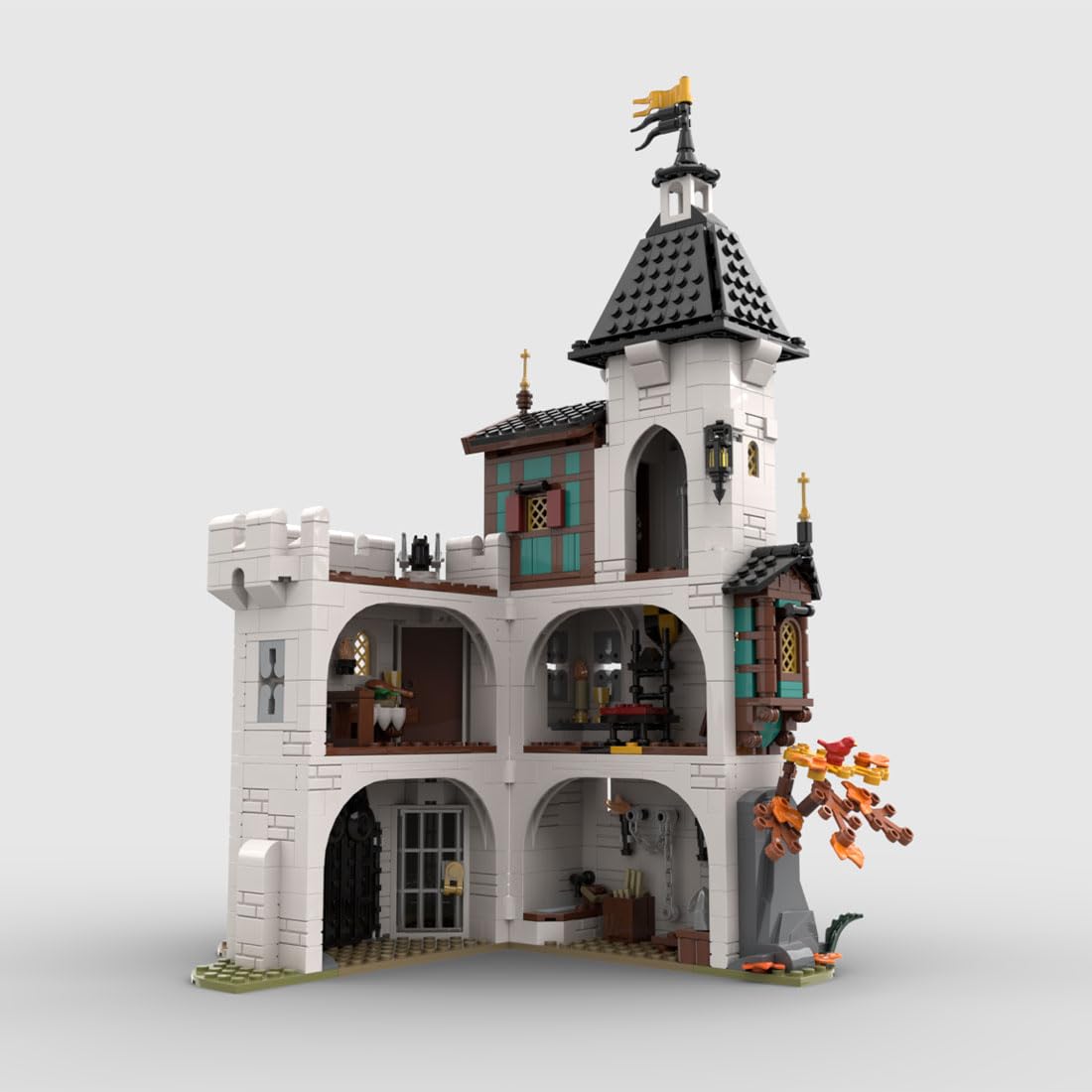 Mittelalterlich Burg Klemmbausteine, Ritter Weißer Turm Schloss Baustein Entworfen von Bricks_Fan_uy, Modell-Palast Geschenk für ab 14 Mädchen und Jungen - 1213 Stück MOC-189672