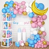 Amandir 130pcs Gender Reveal Balloon Decorations, Pink and Blue Balloon Arch Kit Baby Boxes with Letters(A-Z+Boy Girl?) for Baby Shower Birthday He or She Gender Reveal Party Supplies