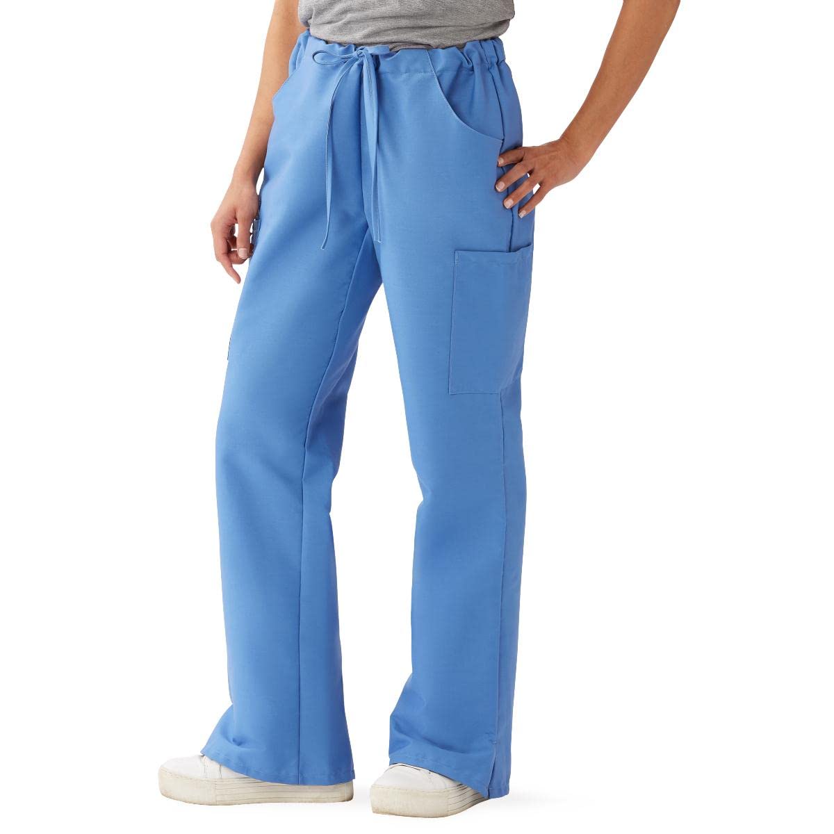 Medline 8865JTHMT ComfortEase Women's Modern-Fit Cargo Scrub Pants, 4 Pockets, Ceil Blue, Size Medium, Tall Inseam