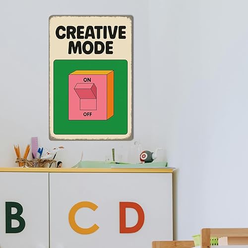 Miniatura 5 de Cartel de lata Creative Mode de 8 x 12 pulgadas, decoración de pared de metal retro para escritorio de oficina, sala de juegos, estudio o espacio de