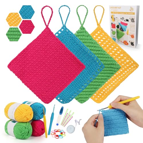 Katech Crochet Kit for Beginner Adults, Dishcloth Beginner Crochet Kit