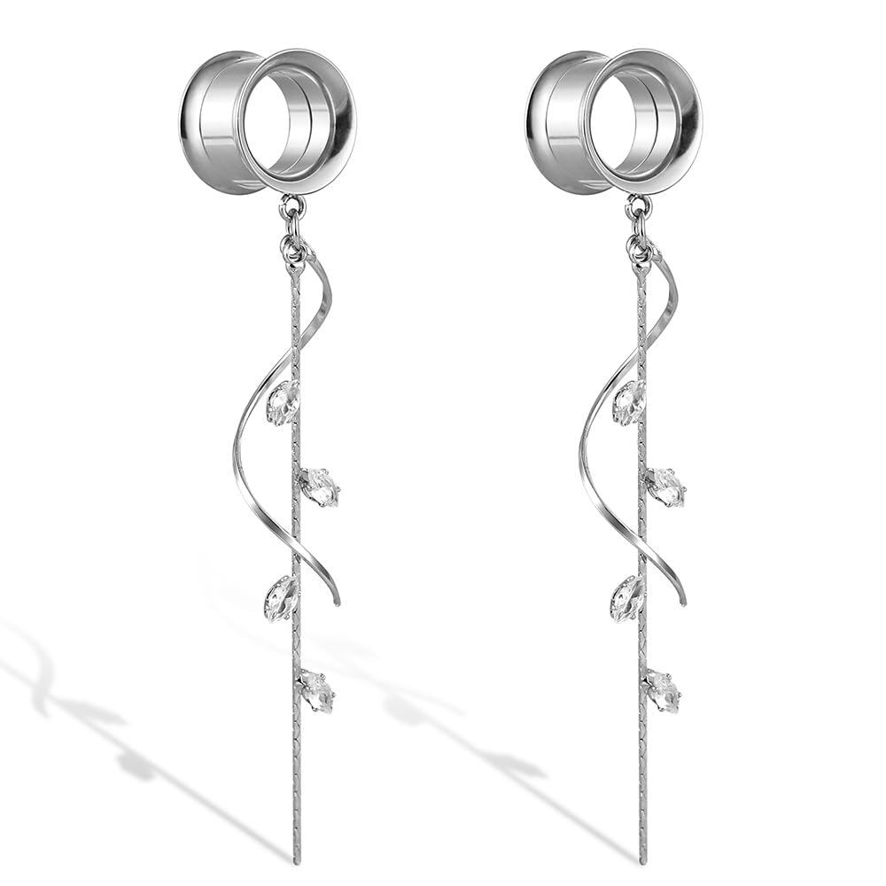 Twolobes ear dangle gauges 1 Pair Double Horn With Flower Earrings Tunnels Hypoallergenic Stainless Steel Ear Gauges 00G 8mm-16mm Body Piercing
