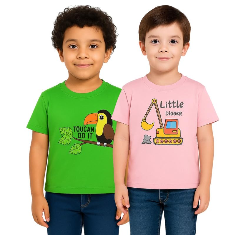 Image of Trendy Printed Cotton Blend Half Sleeve T-Shirt for Boys - Pack of 2