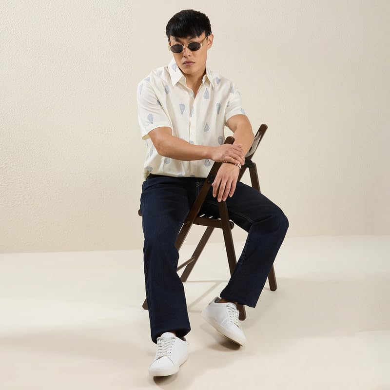 Image of MARK & ALBERT Men's Half Sleeve Linen Slim Fit Shirt