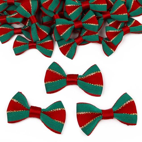 GEBETTER 50pcs Mini Fiocchi Natalizi Piccoli Rossi Verde per Albero di Natale, Fiocco Decorativo Scozzesi Ghrilanda Decorazioni DIY
