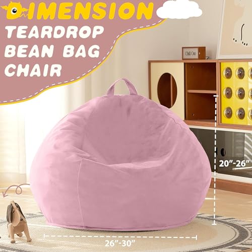Image of HABUTWAY 2FT Bean Bag Chair, 2' Beanbags Small Bean Bag Chairs with Filling, Teardrop Bean Bag Chair Luxurious Velvet Ultra Soft Fur with Removable Cover (Soft Pink)