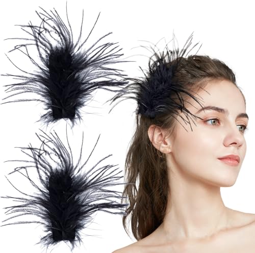 2 pinzas de cabello con plumas negras Vintage miniatura 1