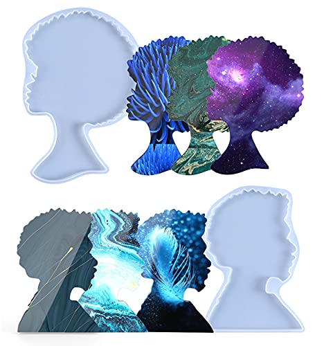 Afro Coasters Resin Molds Kit by Garloy,2 Pcs Tealight Candles Holders Silicone Molds for Epoxy Resin.The Candlestick Epoxy Resin Mold Supplies Ideal for Coffee Table Decor,Drink Coasters,Wall Decor