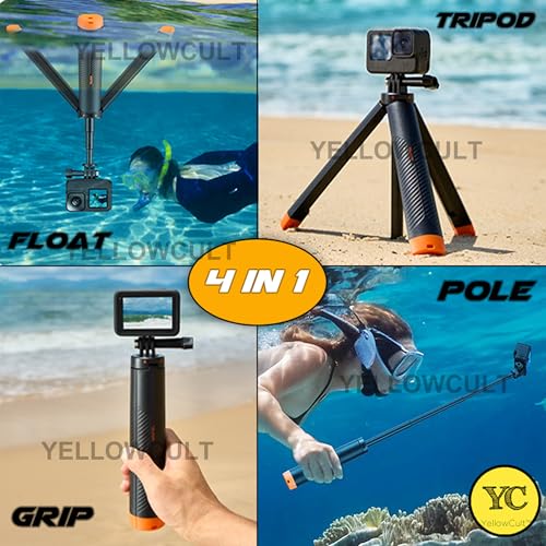 Image of YellowCult 4-in-1 Floating Selfie Stick for GoPro Hero 13 /12 /11 /10 /9 /8 /7 /6 /5 /4 /3, Max, AKASO, Insta360, Fusion, Session, DJI OSMO- Floating Handle,Extendable Monopod,Hand Grip,Tripod Stand