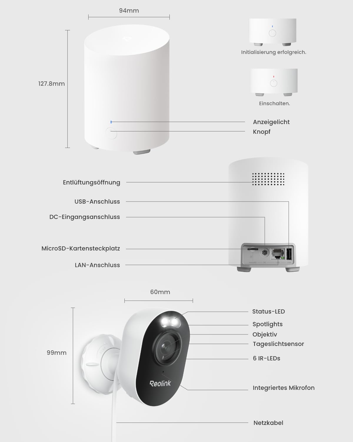 Reolink 2K Überwachungskamera Aussen Set mit Home Hub Mini, Farbnachtsicht, 2,4/5GHz Wi-Fi, KI-Erkennung, 24/7 Aufnahme, Zentrale Verwaltung & Kostenloser Lokaler Speicher, Lumus Plug-in 2-Kamera-Set