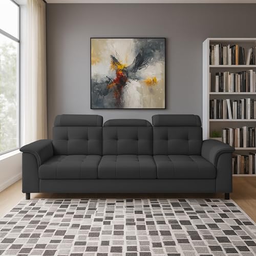 Image of Casaliving Ella 3 Seater Sofa Set for Living Room (Black Colour Fabric) Premium Fabric Sofa