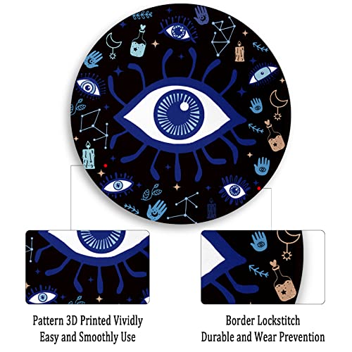 Image of Evil Eye Round Mouse Pad 8.6 x 8.6 Inch, Funny Mousepad for Laptop Gaming Women, with Stitched Edge Non-Slip Rubber Base, Home Office Decor Desk Accessories