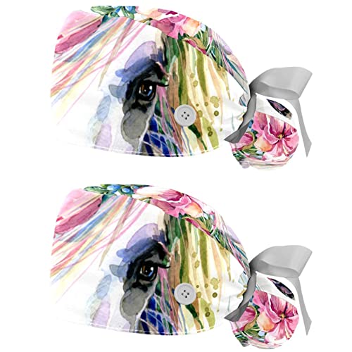 Chapeaux de travail respirants JDEZ : lot de 2 casquettes bouffantes motif tête de cheval